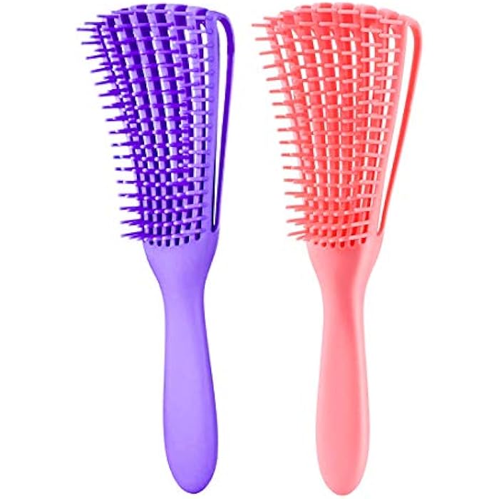 A.DASHER Detangling Brush for Afro American/African 3a to 4c , Wavy/Curly/Coily Hair - Women's Scalp Massaging Comb for Wet/Dry/Oily/Thick/Long Textured Hair, Knot Detangler (2 pcs, Purple-Pink) - Image 1